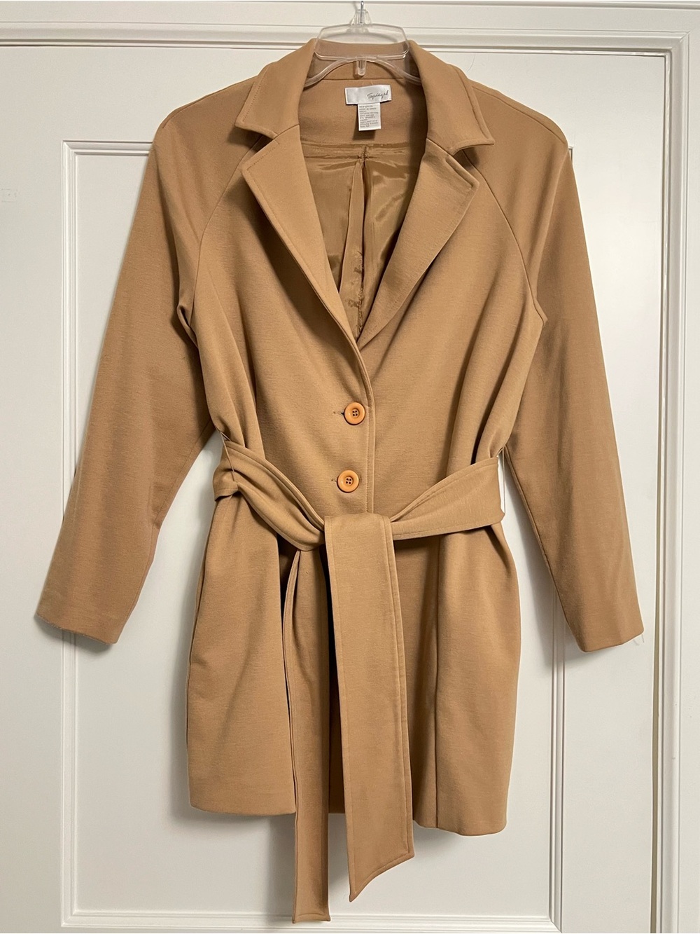 Camel Belted Knit Lined Trench Coat